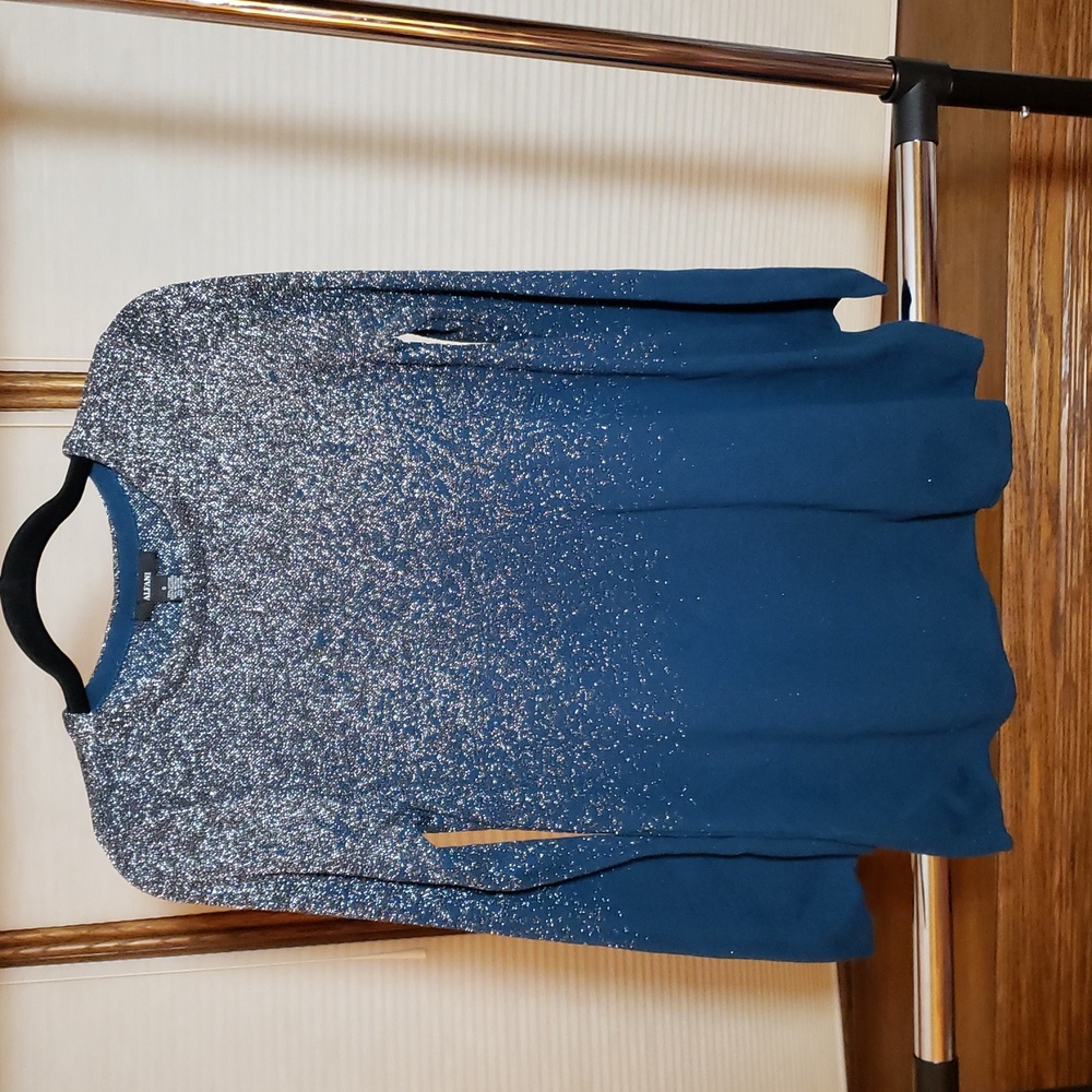 Alfani Metallic Ombre Sweater In Ocean Teal. Teal Silver Glitter Sweater. New